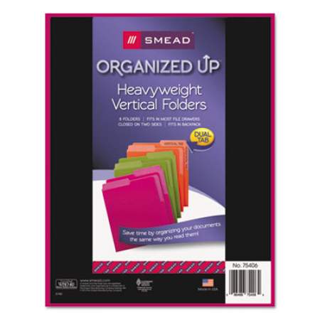 Smead Organized Up Heavyweight Vertical File Folders, 1/2-Cut Tabs, Letter Size, Assorted, 6/Pack (75406)