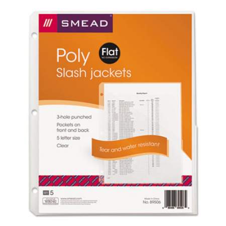 Smead Organized Up Poly Slash Jackets, 2-Sections, Letter Size, Clear, 5/Pack (89506)