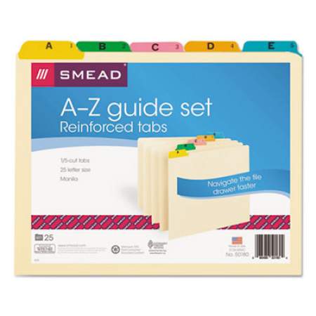 Smead Alphabetic Top Tab Indexed File Guide Set, 1/5-Cut Top Tab, A to Z, 8.5 x 11, Manila, 25/Set (50180)