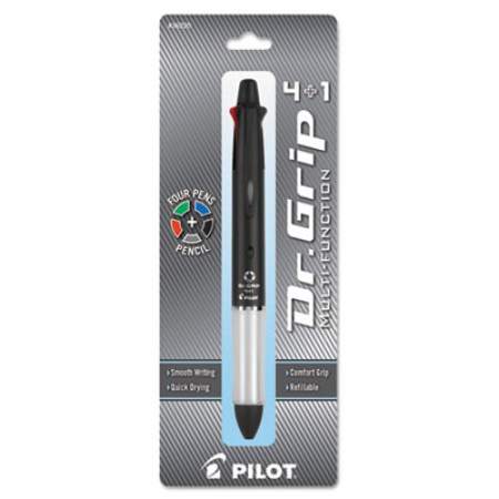 Pilot Dr. Grip 4 + 1 Multi-Color Ballpoint Pen/Pencil, Retractable, 0.7 mm Pen/0.5mm Pencil, Black/Blue/Green/Red Ink, Black Barrel (36220)