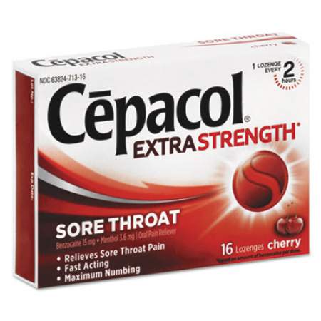 Cepacol Exta Strength Sore Throat Lozenge, Cherry, 16/Box, 24 Boxes/Carton (71016CT)