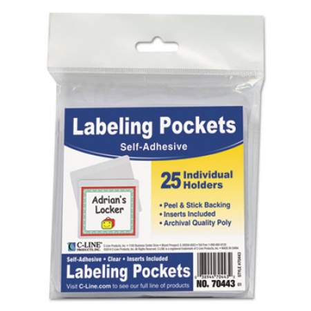 C-Line Self-Adhesive Labeling Pockets, Top Load, 3 3/4 x 3, Clear, 25/Pack (70443)