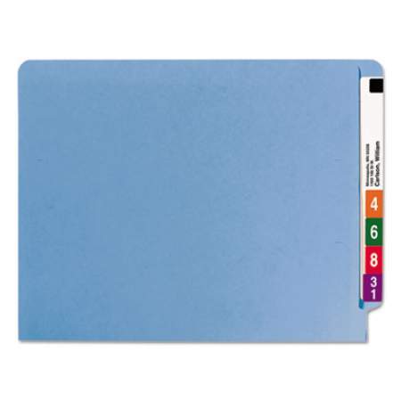 Smead Heavyweight Colored End Tab Folders with Two Fasteners, Straight Tab, Letter Size, Blue, 50/Box (25040)