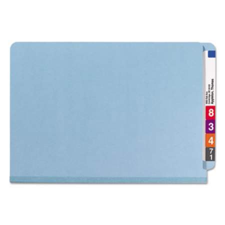 Smead End Tab Colored Pressboard Classification Folders with SafeSHIELD Coated Fasteners, 2 Dividers, Legal Size, Blue, 10/Box (29781)