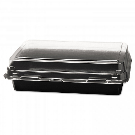 Creative Carryouts Hinged Plastic Hot Deli Boxes, 24 oz, 7.87 x 5.4 x 2.1, Black/Clear, 200/Carton (846612PS94)