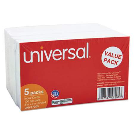 Universal Unruled Index Cards, 3 x 5, White, 500/Pack (47205)
