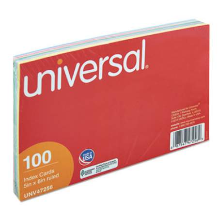 Universal Index Cards, Ruled, 5 x 8, Assorted, 100/Pack (47256)