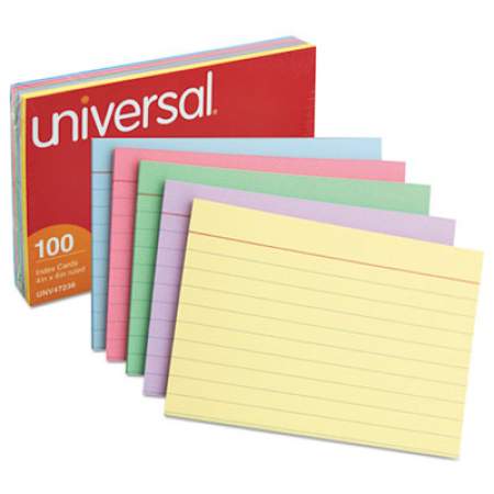Universal Index Cards, Ruled, 4 x 6, Assorted, 100/Pack (47236)