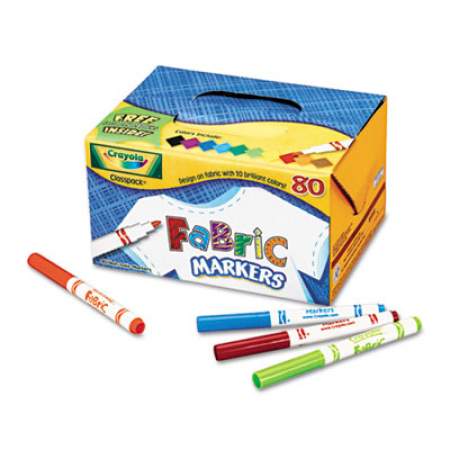 Crayola Fabric Marker Classpack, Broad Bullet Tip, Assorted Colors, 80/Set (588215)