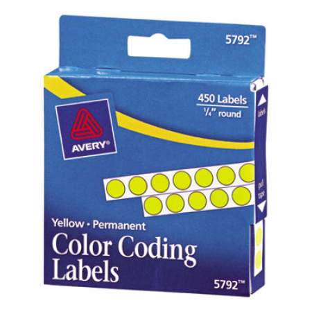 Avery Handwrite-Only Permanent Self-Adhesive Round Color-Coding Labels in Dispensers, 0.25" dia., Yellow, 450/Roll, (5792) (05792)