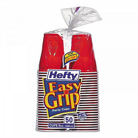 Easy Grip Disposable Plastic Party Cups, 9 oz, Red, 50/Pack, 12 Packs/Carton (C20950CT)