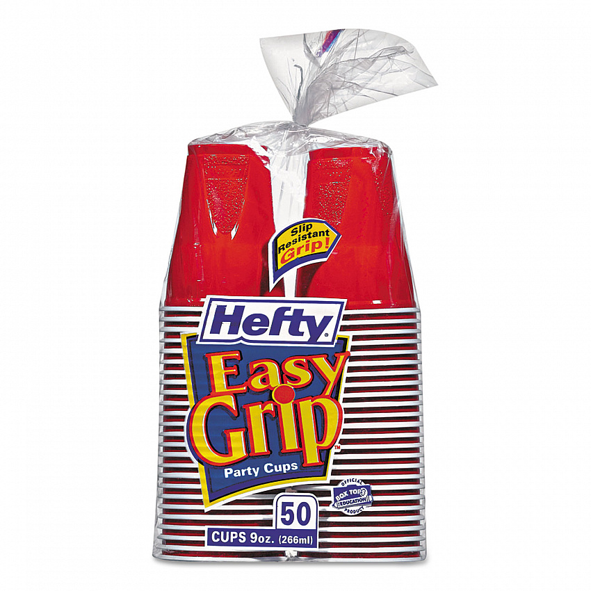 Easy Grip Disposable Plastic Party Cups, 9 oz, Red, 50/Pack, 12 Packs/Carton (C20950CT)