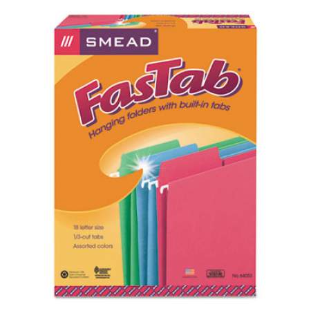Smead FasTab Hanging Folders, Letter Size, 1/3-Cut Tab, Assorted, 18/Box (64053)