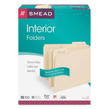 Smead Interior File Folders, 1/3-Cut Tabs, Letter Size, Manila, 100/Box (10230)