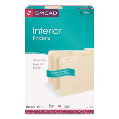Smead Interior File Folders, 1/3-Cut Tabs, Legal Size, Manila, 100/Box (15230)