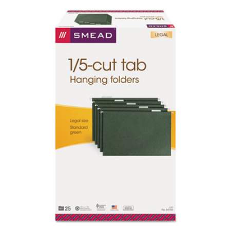 Smead Hanging Folders, Legal Size, 1/5-Cut Tab, Standard Green, 25/Box (64155)