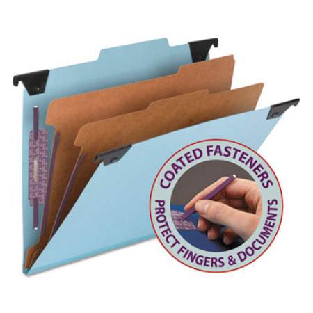 Smead FasTab Hanging Pressboard Classification Folders, Letter Size, 2 Dividers, Blue (65115)