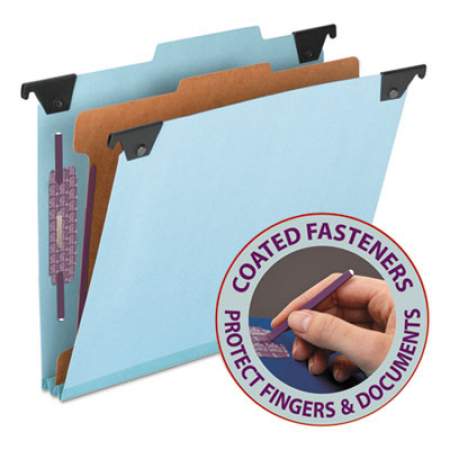 Smead FasTab Hanging Pressboard Classification Folders, Letter Size, 1 Divider, Blue (65105)