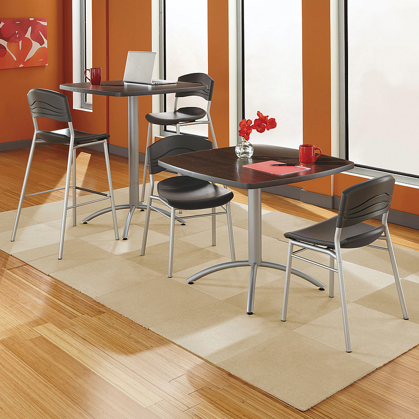CafeWorks Cafe-Height Table, Square, 36" x 36" x 30", Walnut/Silver (65614)