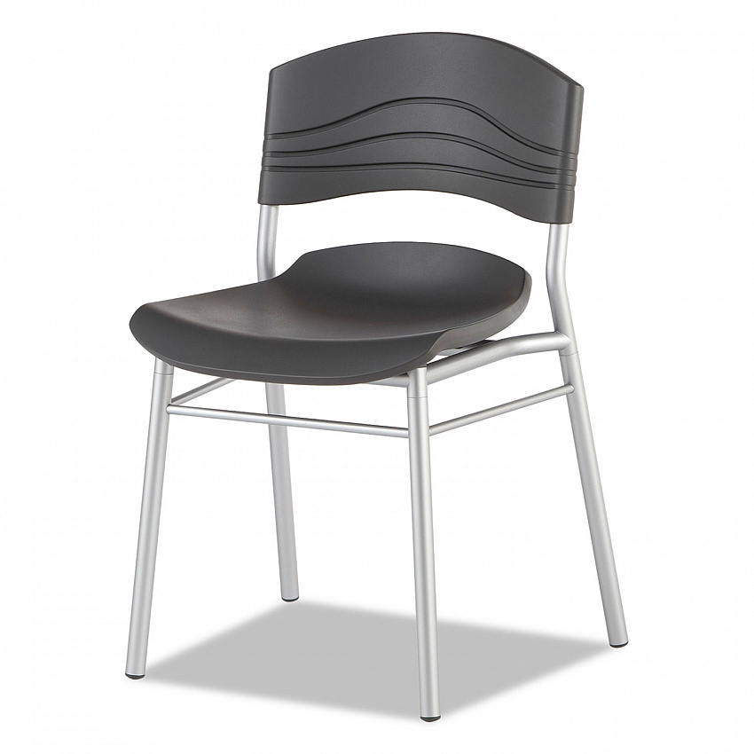 CafeWorks Chair, Supports Up to 225 lb, 18" Seat Height, Graphite Seat/Back, Silver Base, 2/Carton (64517)