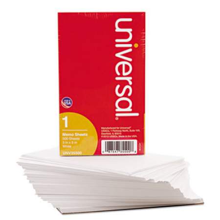 Universal Loose White Memo Sheets, 3 x 5, Unruled, Plain White, 500/Pack (35500)