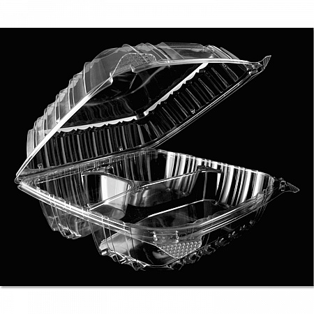 ClearSeal Hinged-Lid Plastic Containers, 8.25 x 8.25 x 3, Clear, Plastic, 125/Pack, 2 Packs/Carton (C90PST3)