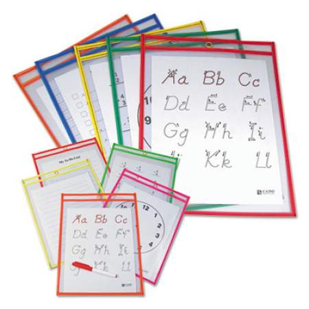 C-Line Reusable Dry Erase Pockets, 9 x 12, Assorted Primary Colors, 10/Pack (40610)