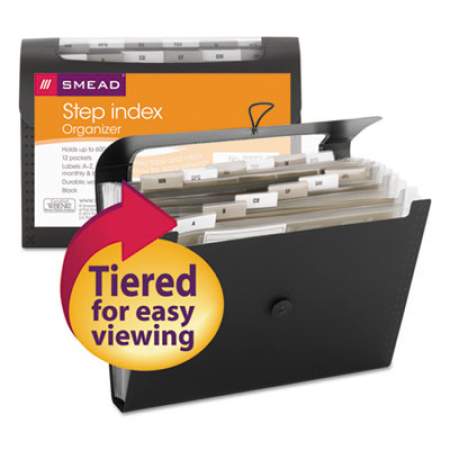 Smead Step Index Organizer, 12 Sections, 1/6-Cut Tab, Letter Size, Black (70901)