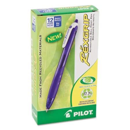 Pilot RexGrip BeGreen Ballpoint Pen, Retractable, Medium 1 mm, Blue Ink, Blue Barrel, Dozen (32371)