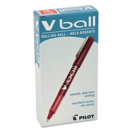 Pilot VBall Liquid Ink Roller Ball Pen, Stick, Fine 0.7 mm, Red Ink, Red Barrel, Dozen (35114)