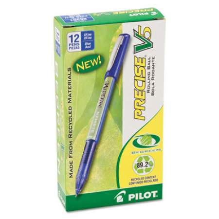 Pilot Precise V5 BeGreen Roller Ball Pen, Stick, Extra-Fine 0.5 mm, Blue Ink, Blue Barrel, Dozen (26301)