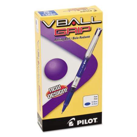 Pilot VBall Grip Liquid Ink Roller Ball Pen, Stick, Fine 0.7 mm, Blue Ink, Blue/Silver Barrel, Dozen (35571)