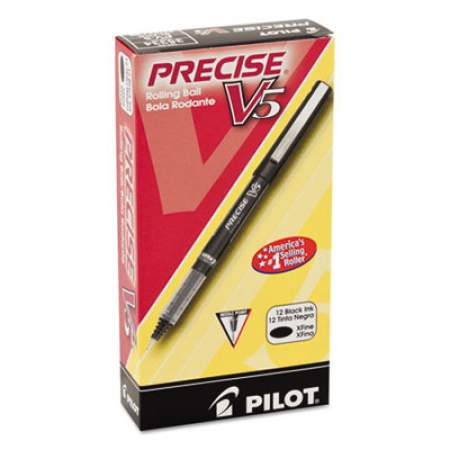 Pilot Precise V5 Roller Ball Pen, Stick, Extra-Fine 0.5 mm, Black Ink, Black Barrel, Dozen (35334)