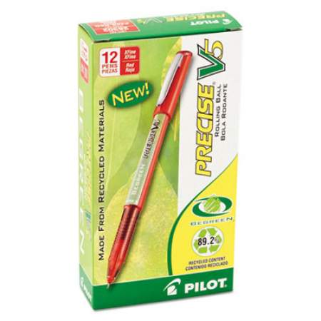 Pilot Precise V5 BeGreen Roller Ball Pen, Stick, Extra-Fine 0.5 mm, Red Ink, Red Barrel, Dozen (26302)