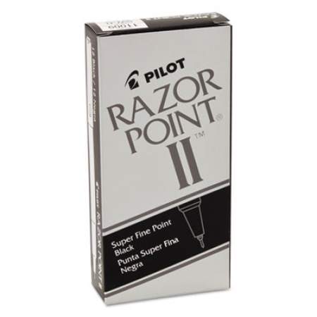 Pilot Razor Point II Super Fine Line Porous Point Pen, Stick, Extra-Fine 0.2 mm, Black Ink, Black Barrel, Dozen (11009)