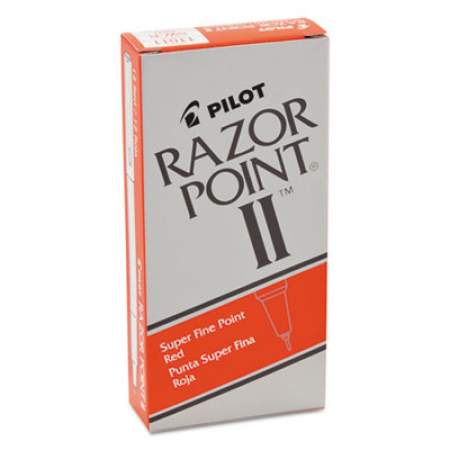 Pilot Razor Point II Super Fine Line Porous Point Pen, Stick, Extra-Fine 0.2 mm, Red Ink, Red Barrel, Dozen (11011)