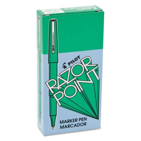 Pilot Razor Point Fine Line Porous Point Pen, Stick, Extra-Fine 0.3 mm, Green Ink, Green Barrel, Dozen (11010)