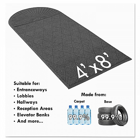 EcoGuard Diamond Floor Mats, Rectangular with Single Fan, Charcoal Gray Carpeted Surface, 96