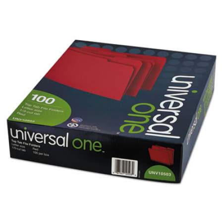 Universal Deluxe Colored Top Tab File Folders, 1/3-Cut Tabs, Letter Size, Red/Light Red, 100/Box (10503)