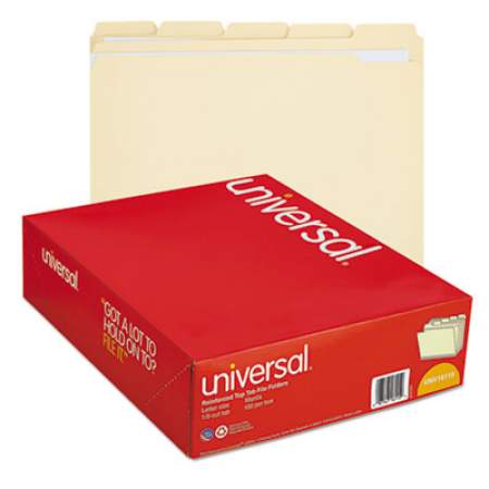 Universal Double-Ply Top Tab Manila File Folders, 1/5-Cut Tabs, Letter Size, 100/Box (16115)