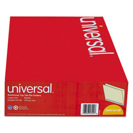 Universal Double-Ply Top Tab Manila File Folders, Straight Tab, Legal Size, 100/Box (16120)