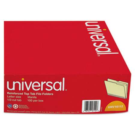 Universal Double-Ply Top Tab Manila File Folders, 1/2-Cut Tabs, Letter Size, 100/Box (16112)