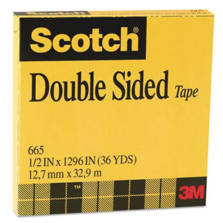 Scotch Double-Sided Tape, 3" Core, 0.5" x 36 yds, Clear (665121296)