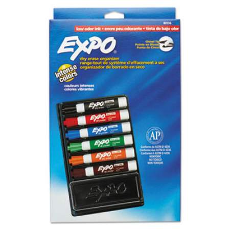 EXPO Low-Odor Dry Erase Marker and Organizer Kit, Broad Chisel Tip, Assorted Colors, 6/Set (80556)
