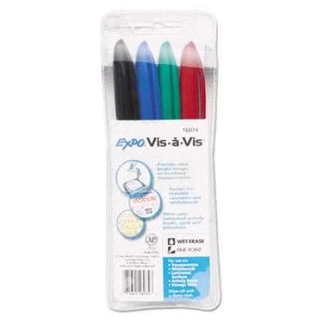 EXPO Vis--Vis Wet Erase Marker, Fine Bullet Tip, Assorted Colors, 4/Set (16074)