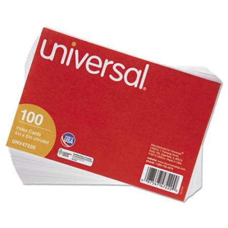Universal Unruled Index Cards, 4 x 6, White, 100/Pack (47220)