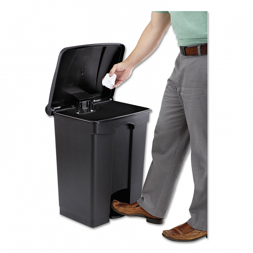 Large Capacity Plastic Step-On Receptacle, 17 gal, Plastic, Black (9922BL)