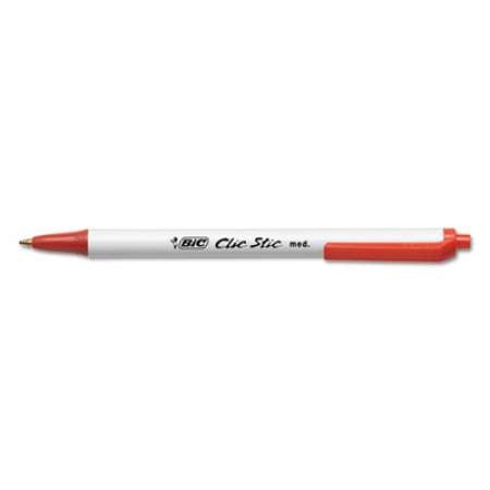 BIC Clic Stic Ballpoint Pen, Retractable, Medium 1 mm, Red Ink, White Barrel, Dozen (CSM11RD)
