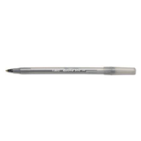 BIC Round Stic Xtra Life Ballpoint Pen, Stick, Medium 1 mm, Black Ink, Smoke Barrel, Dozen (GSM11BK)