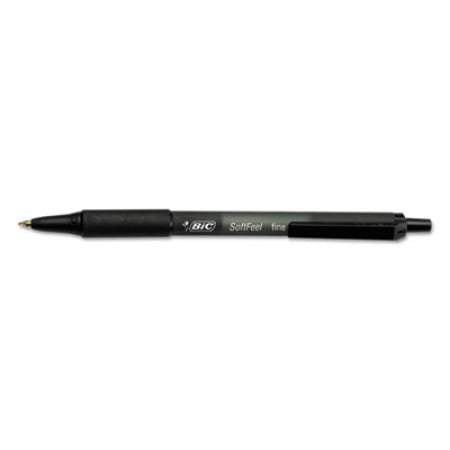 BIC Soft Feel Ballpoint Pen, Retractable, Fine 0.8 mm, Black Ink, Black Barrel, Dozen (SCSF11BK)